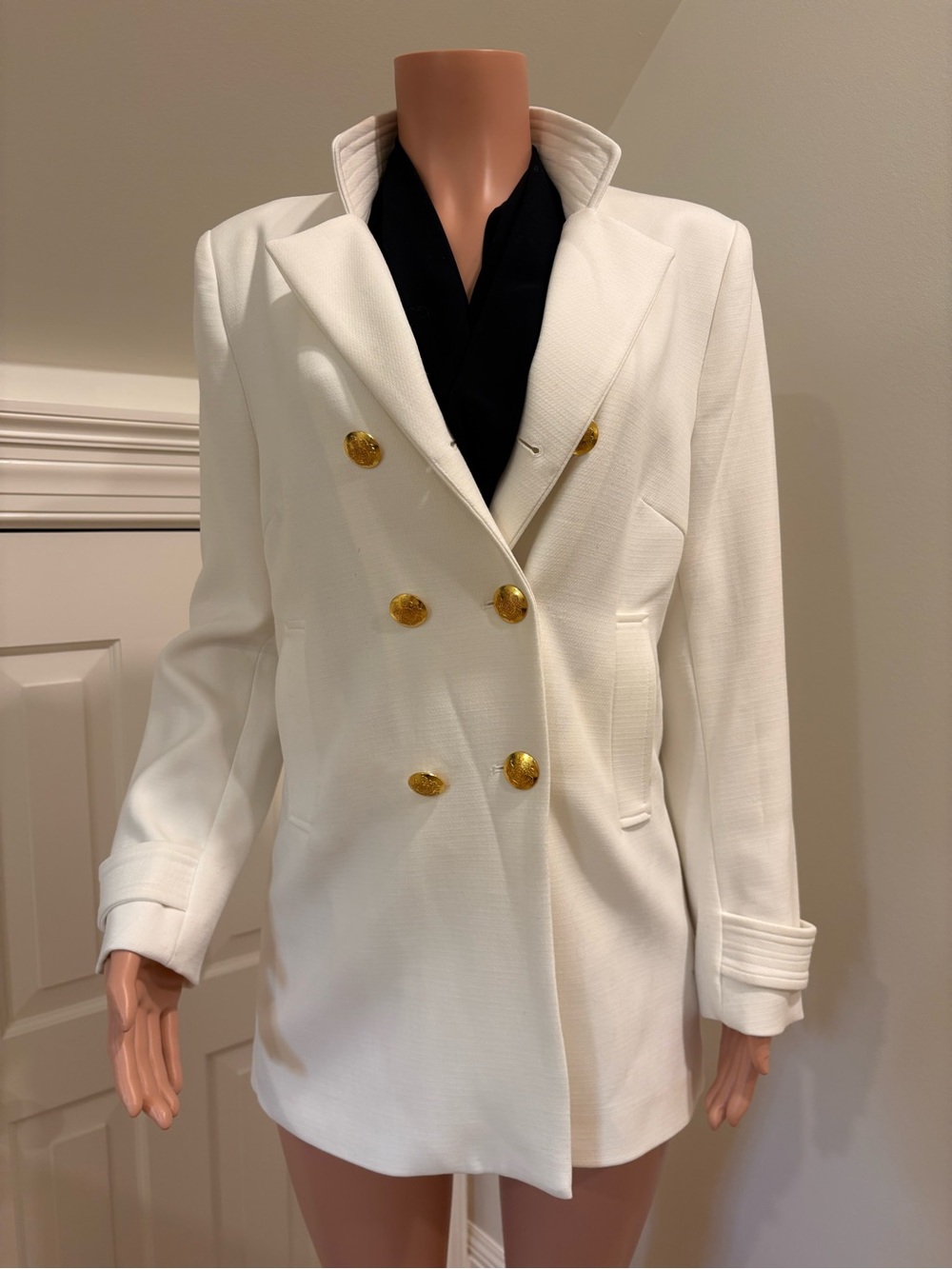 PATTY KIM White Double-Breasted Blazer with Gold Buttons